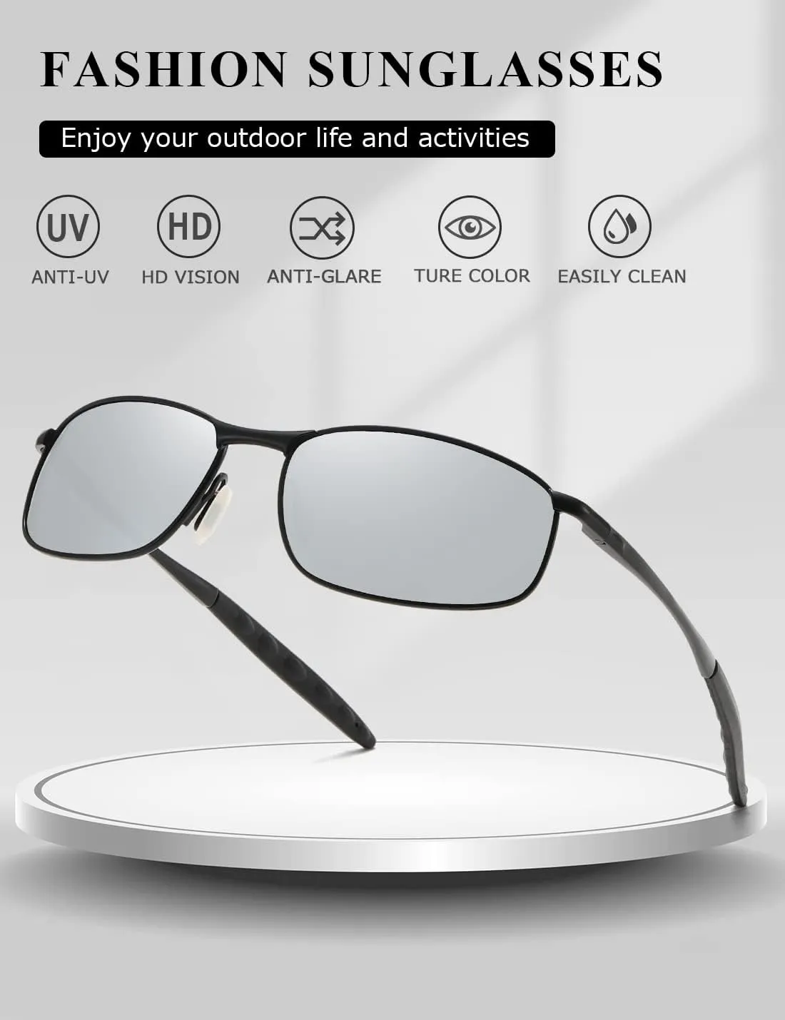 AEVOGUE Polarized Sunglasses For Men Rectangle Metal Frame Retro Sun Glasses AE0395