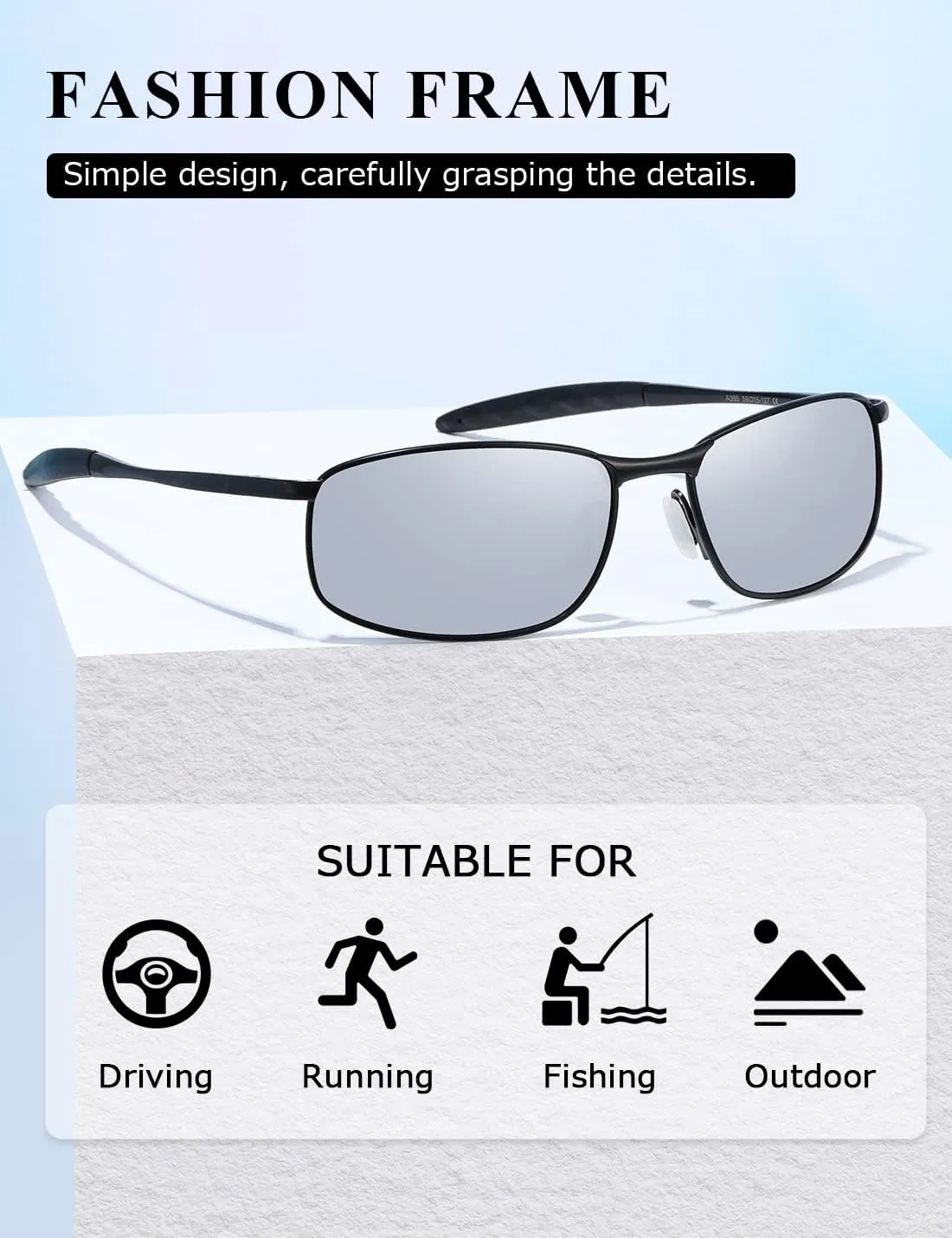 AEVOGUE Polarized Sunglasses For Men Rectangle Metal Frame Retro Sun Glasses AE0395
