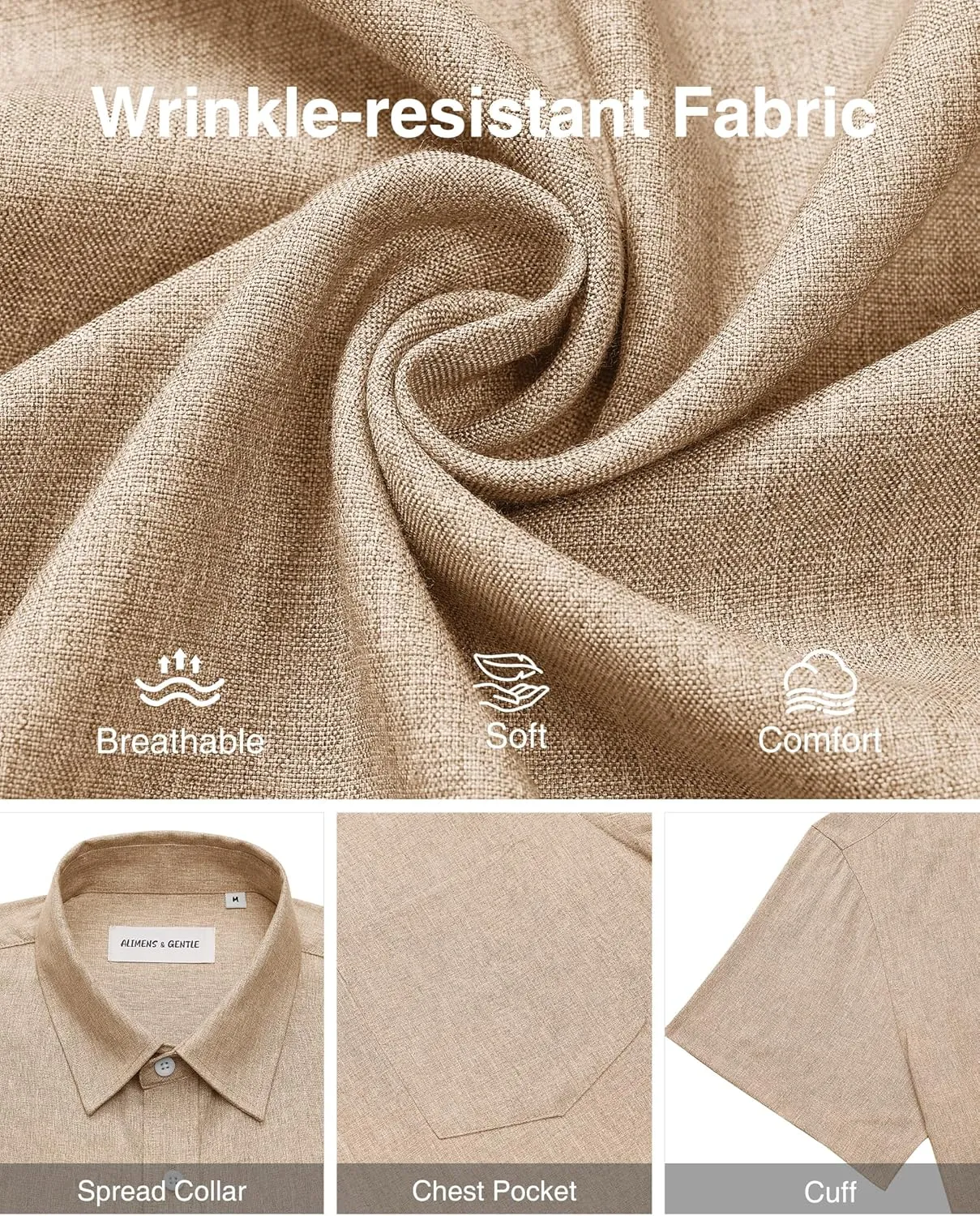Alimens & Gentle Mens Linen Shirts Short Sleeve Button Down Shirts Wrinkle Free Casual Vacation Beach Summer Tops