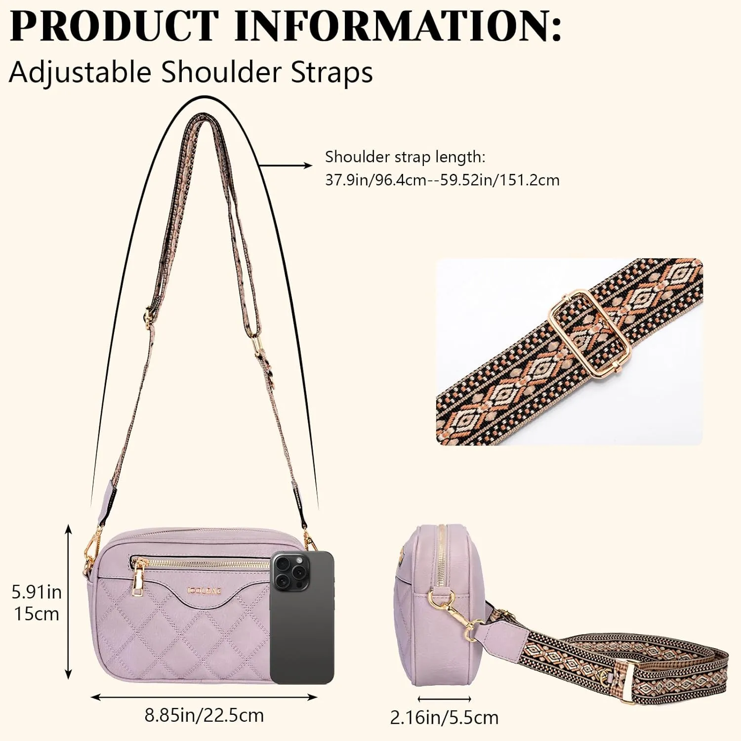 Crossbody Bags for Women, Vegan Leather Shoulder Handbags Rhombus Quilted Small Purses for Women with Wide Strap