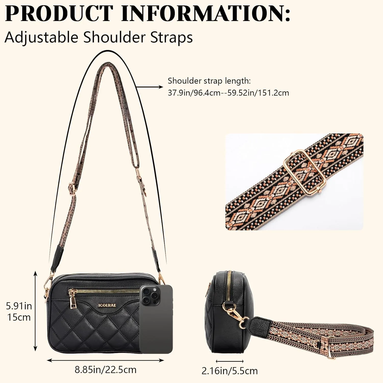 Crossbody Bags for Women, Vegan Leather Shoulder Handbags Rhombus Quilted Small Purses for Women with Wide Strap