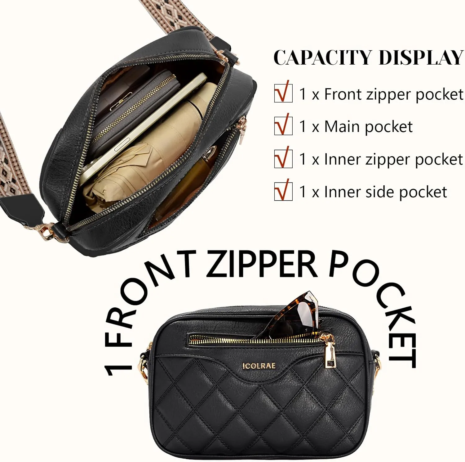 Crossbody Bags for Women, Vegan Leather Shoulder Handbags Rhombus Quilted Small Purses for Women with Wide Strap
