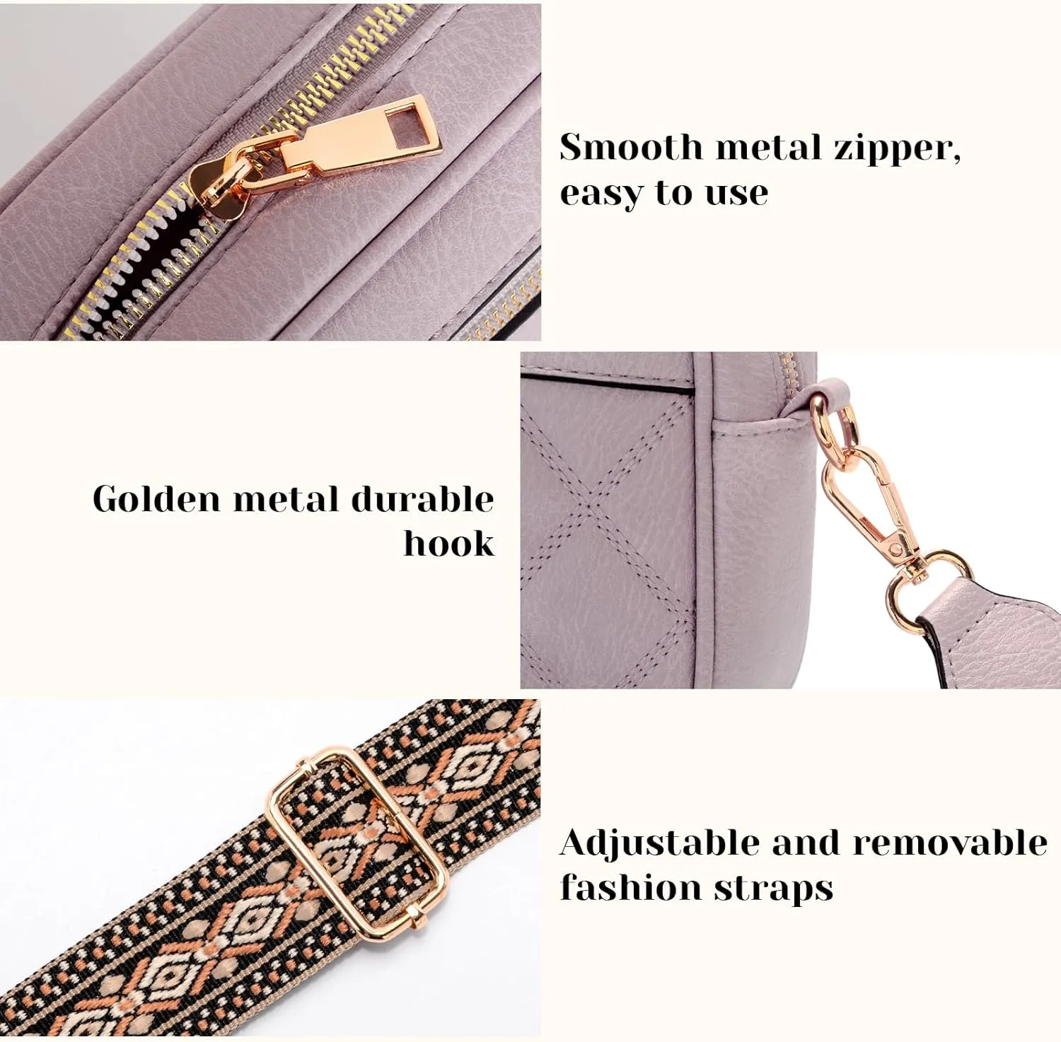 Crossbody Bags for Women, Vegan Leather Shoulder Handbags Rhombus Quilted Small Purses for Women with Wide Strap
