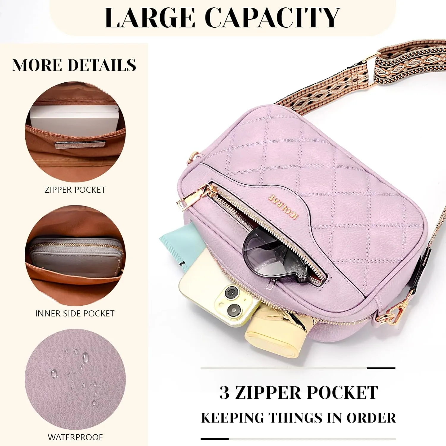 Crossbody Bags for Women, Vegan Leather Shoulder Handbags Rhombus Quilted Small Purses for Women with Wide Strap