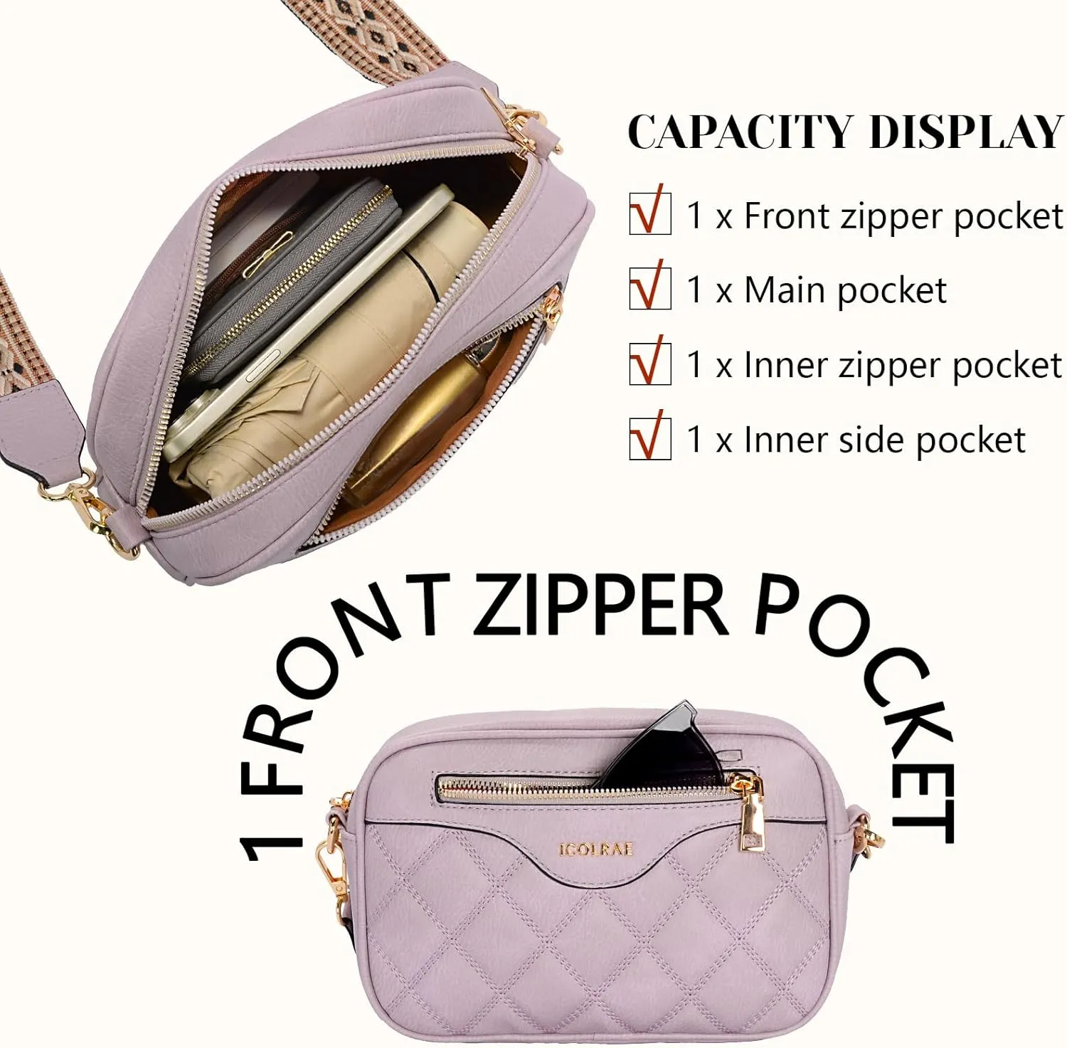 Crossbody Bags for Women, Vegan Leather Shoulder Handbags Rhombus Quilted Small Purses for Women with Wide Strap