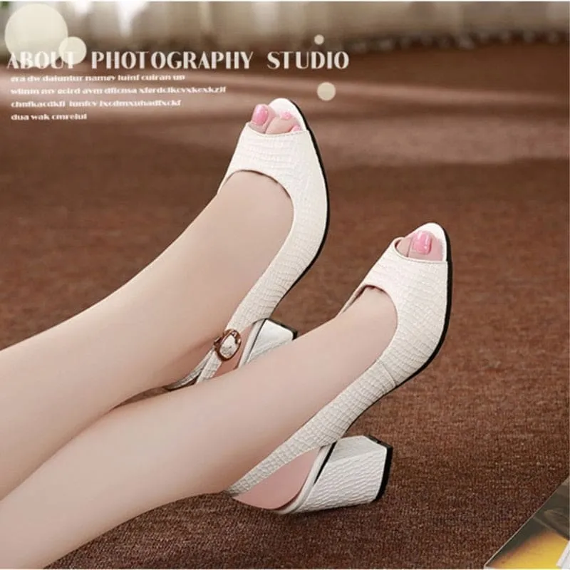 Genuine Leather Open Toe Summer Women High Heel