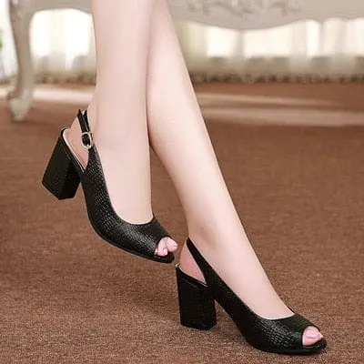 Genuine Leather Open Toe Summer Women High Heel