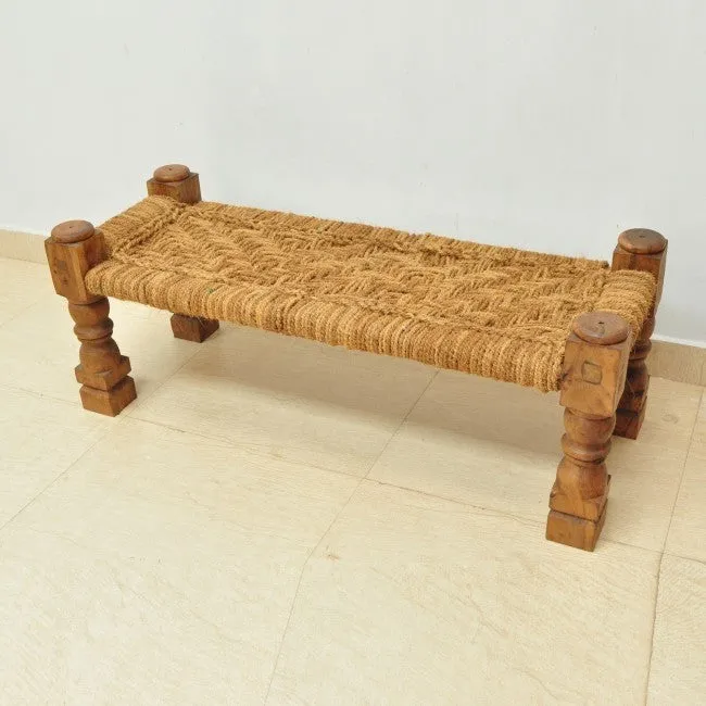 Indian Solid Wood Charpai Bench Khat Manjhi Woven Charpoy Daybed Jute Brown