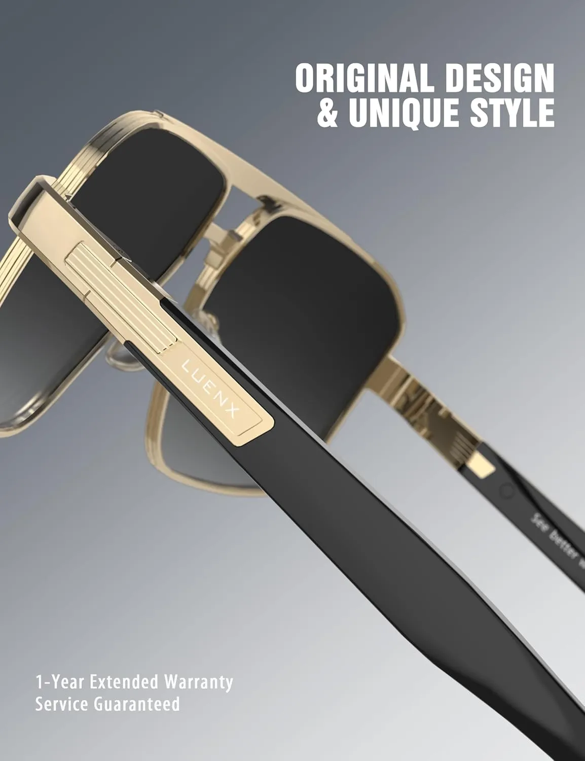 LUENX Aviator Sunglasses for Men Retro Square Polarized Polygon Shades UV 400 Protection