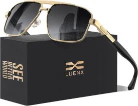 LUENX Aviator Sunglasses for Men Retro Square Polarized Polygon Shades UV 400 Protection