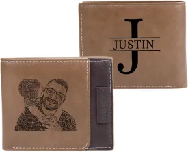 Personalized Photo Mens Wallets Leather: Custom Initial Name Bi-fold Wallet for Men Father - Men's wallets Wallet for Dad Boyfriend Grandpa Birthday Gift (Brown Photo Monogram)