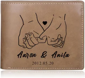 Personalized Wallet Gift for Men Boyfriend Custom Name Mens Leather Bi-fold Wallet with Pinky Promise Couple Gifts for Him Husband Valentines Anniversary Birthday (Brown Pinky Promise)
