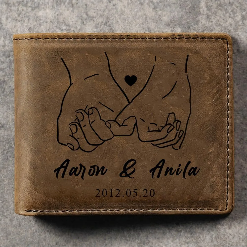 Personalized Wallet Gift for Men Boyfriend Custom Name Mens Leather Bi-fold Wallet with Pinky Promise Couple Gifts for Him Husband Valentines Anniversary Birthday (Brown Pinky Promise)