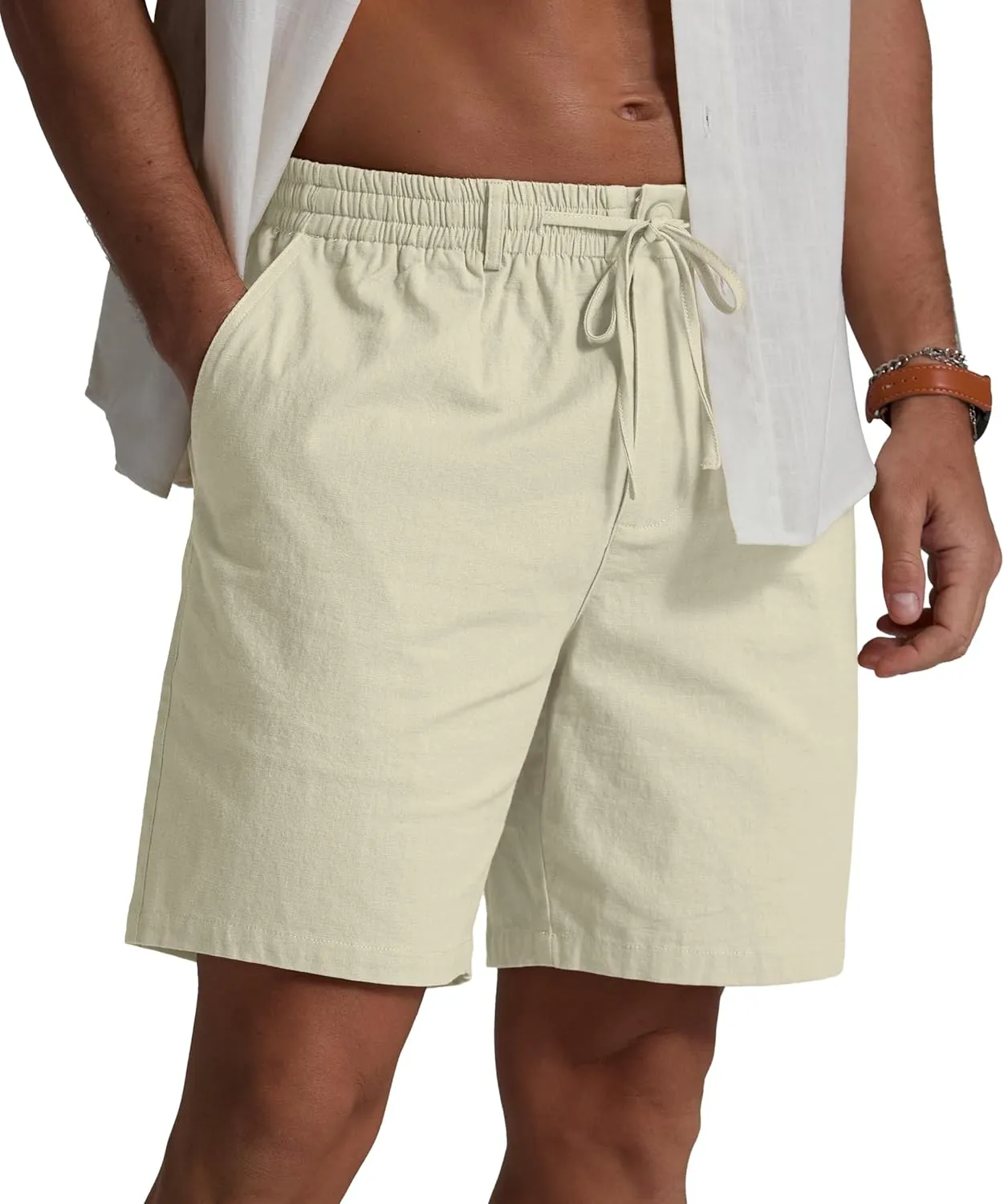 Sailwind Men's Linen Shorts 7" Casual Elastic Waist Drawstring Summer Beach Shorts