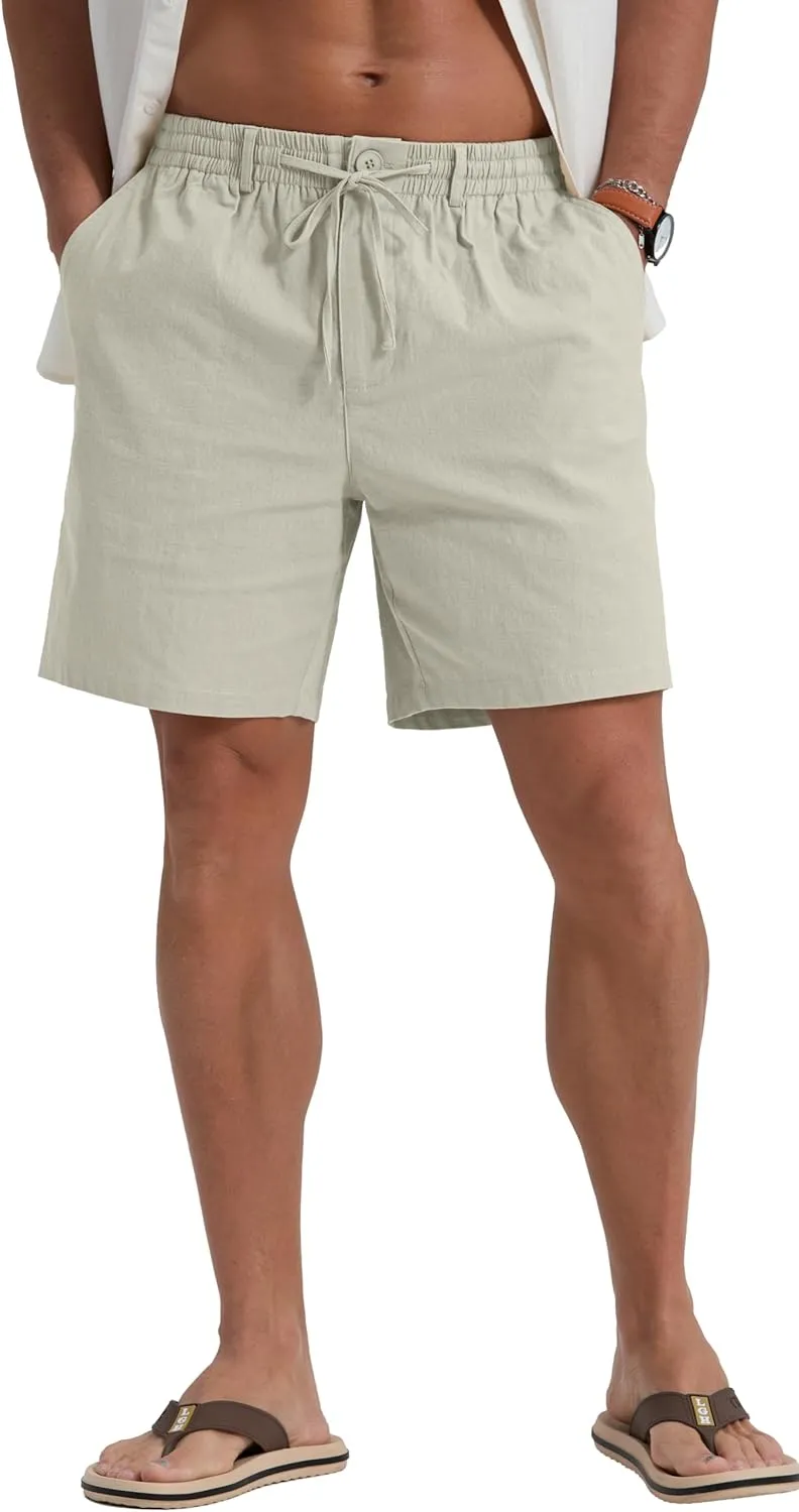 Sailwind Men's Linen Shorts 7" Casual Elastic Waist Drawstring Summer Beach Shorts