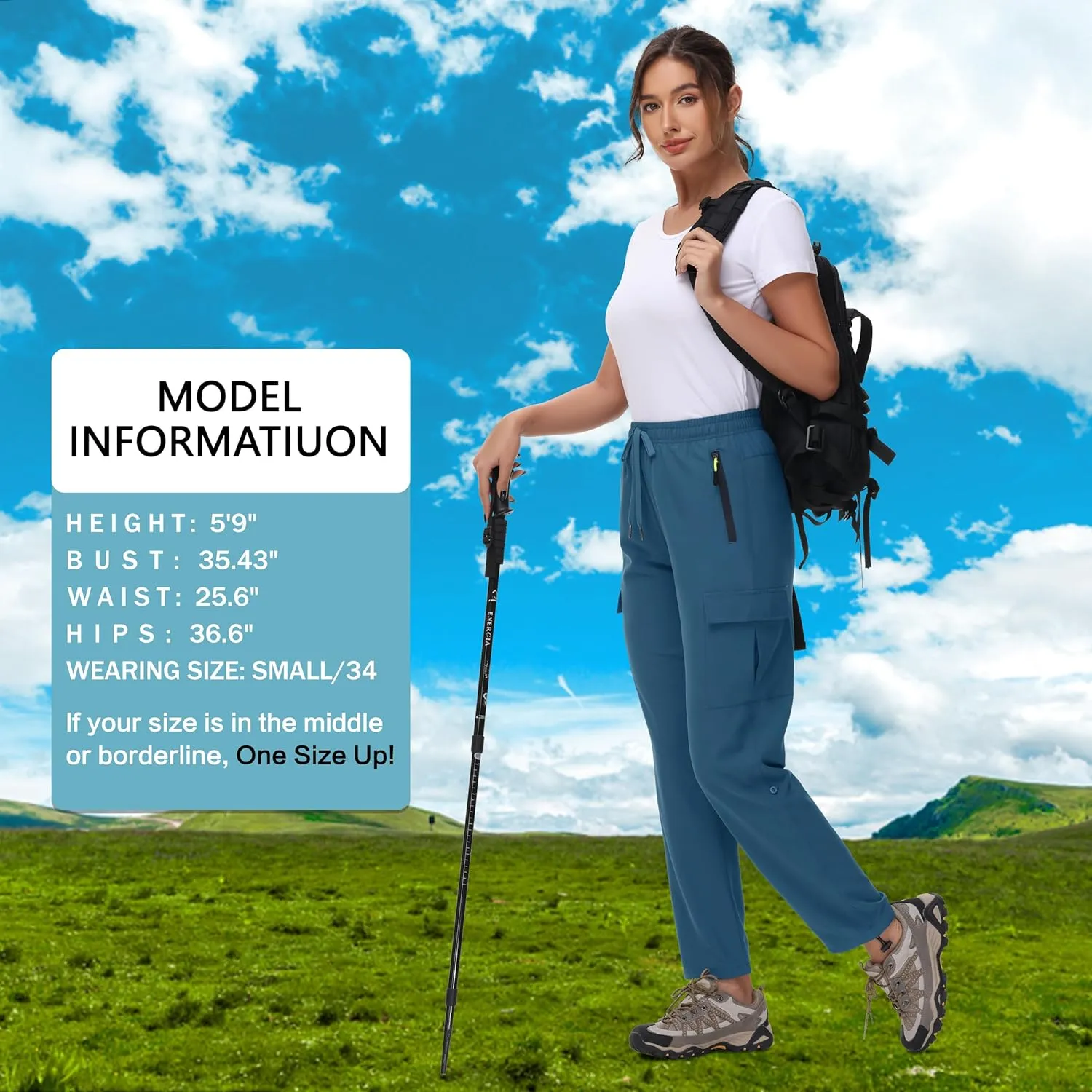 Women's Hiking Cargo Pants Quick Dry Lightweight Water Resistant UPF 50 Travel Athletic Pants with Zipper Pockets