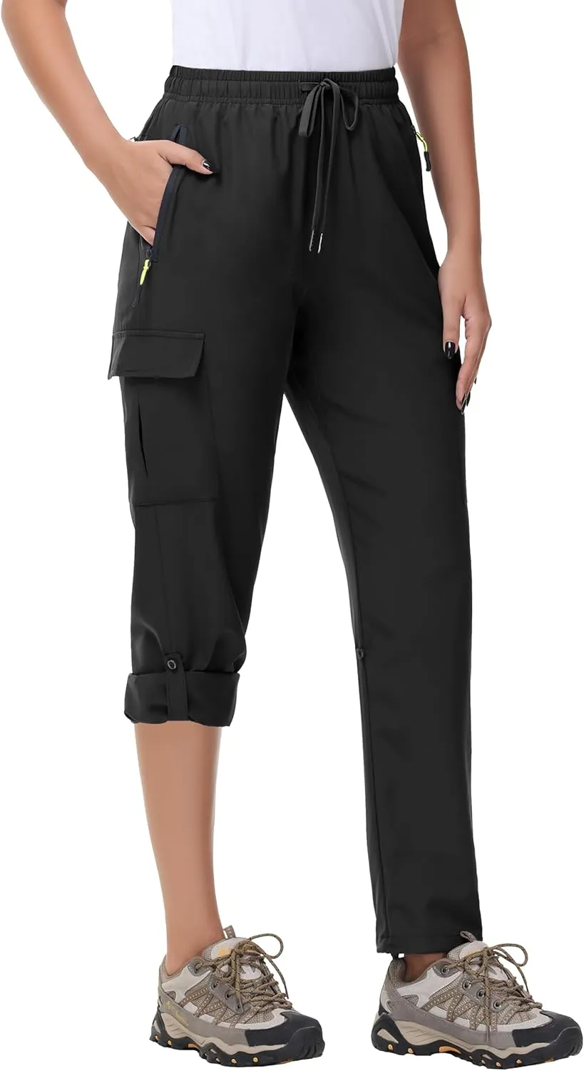 Women's Hiking Cargo Pants Quick Dry Lightweight Water Resistant UPF 50 Travel Athletic Pants with Zipper Pockets