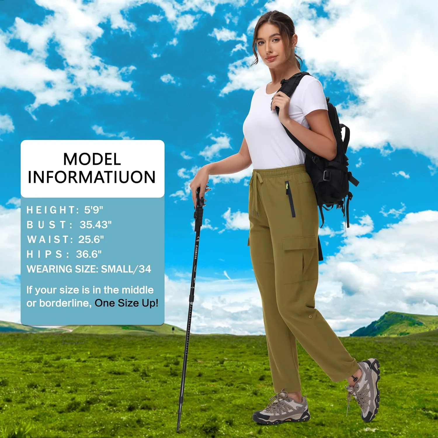 Women's Hiking Cargo Pants Quick Dry Lightweight Water Resistant UPF 50 Travel Athletic Pants with Zipper Pockets