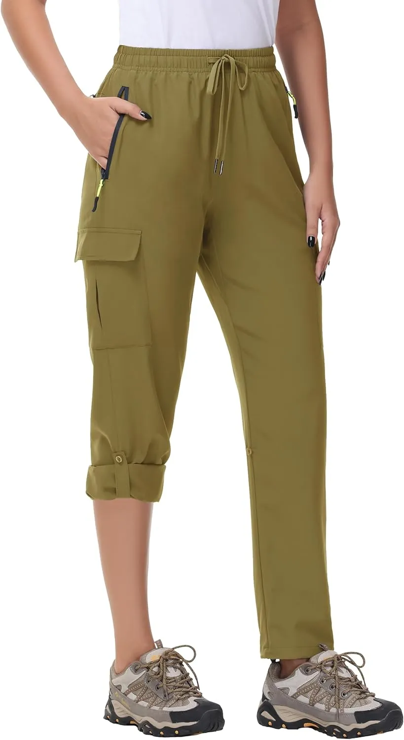 Women's Hiking Cargo Pants Quick Dry Lightweight Water Resistant UPF 50 Travel Athletic Pants with Zipper Pockets